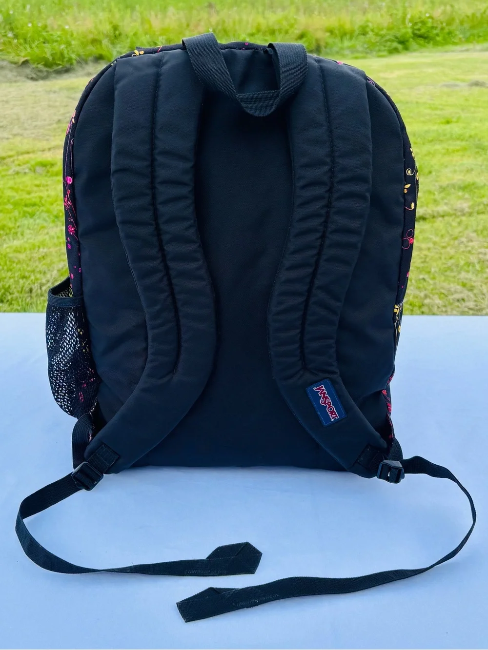 JanSport Big Student Backpack Black Y2K Colorful Floral Whimsical Indie School